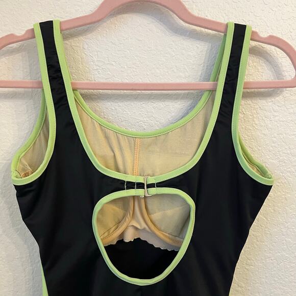 Miraclesuit One-Piece Swimsuit 10DD Black Green Stripe Full Coverage Sporty - Picture 5 of 12